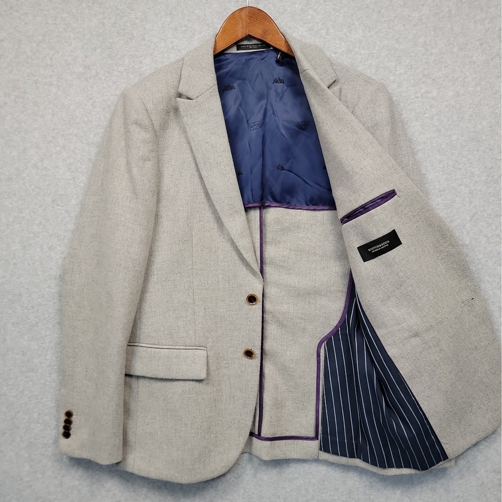 Scotch & Soda Amsterdam Wool Blend Blazer Sport Coat Mens Sz M Glitter Lt Gray